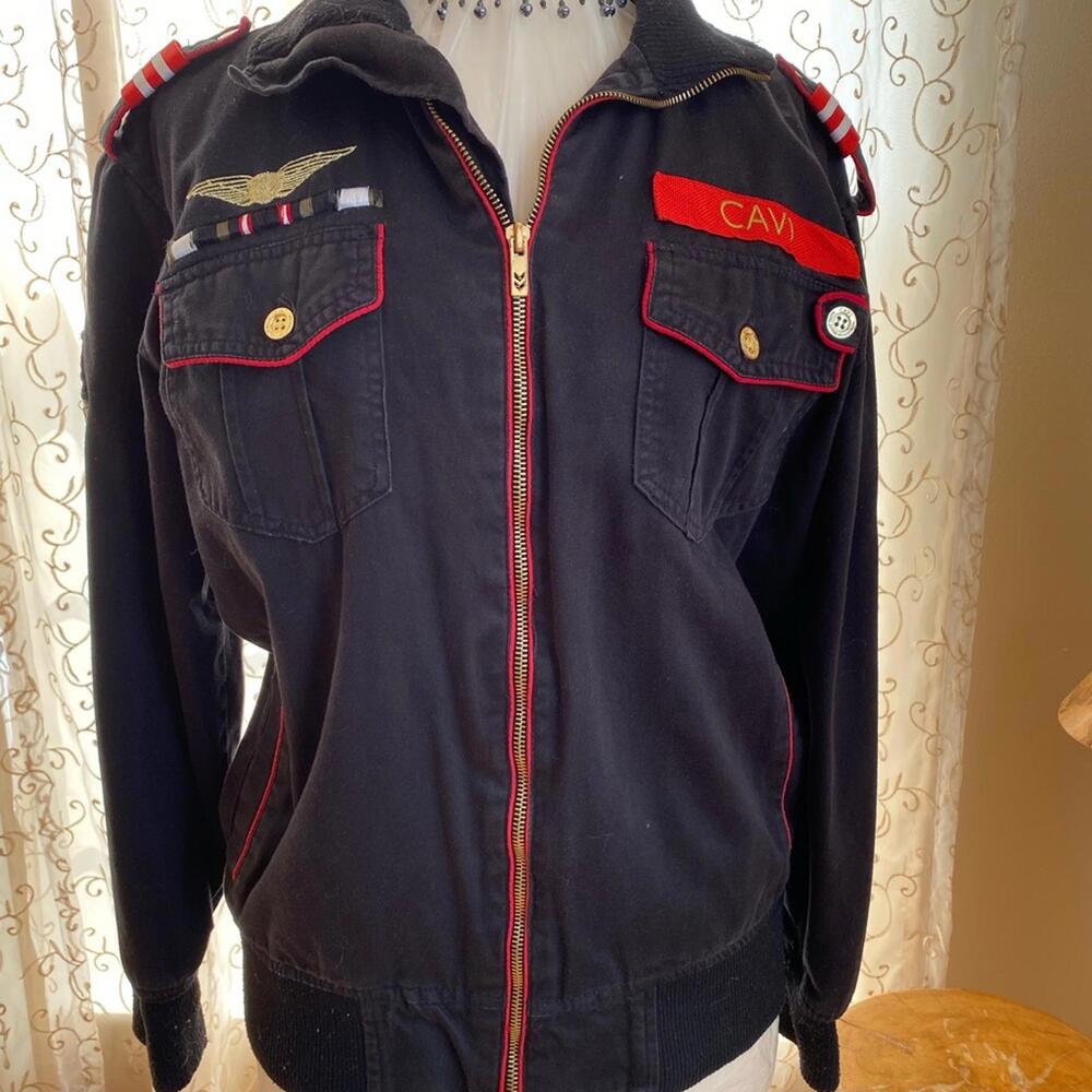 Boy's Black Military Style Zip-Up Jacket Large